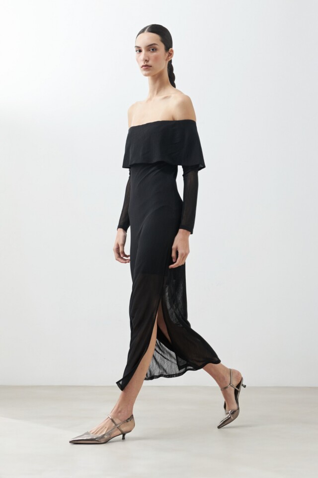 Vestido escote bardot negro
