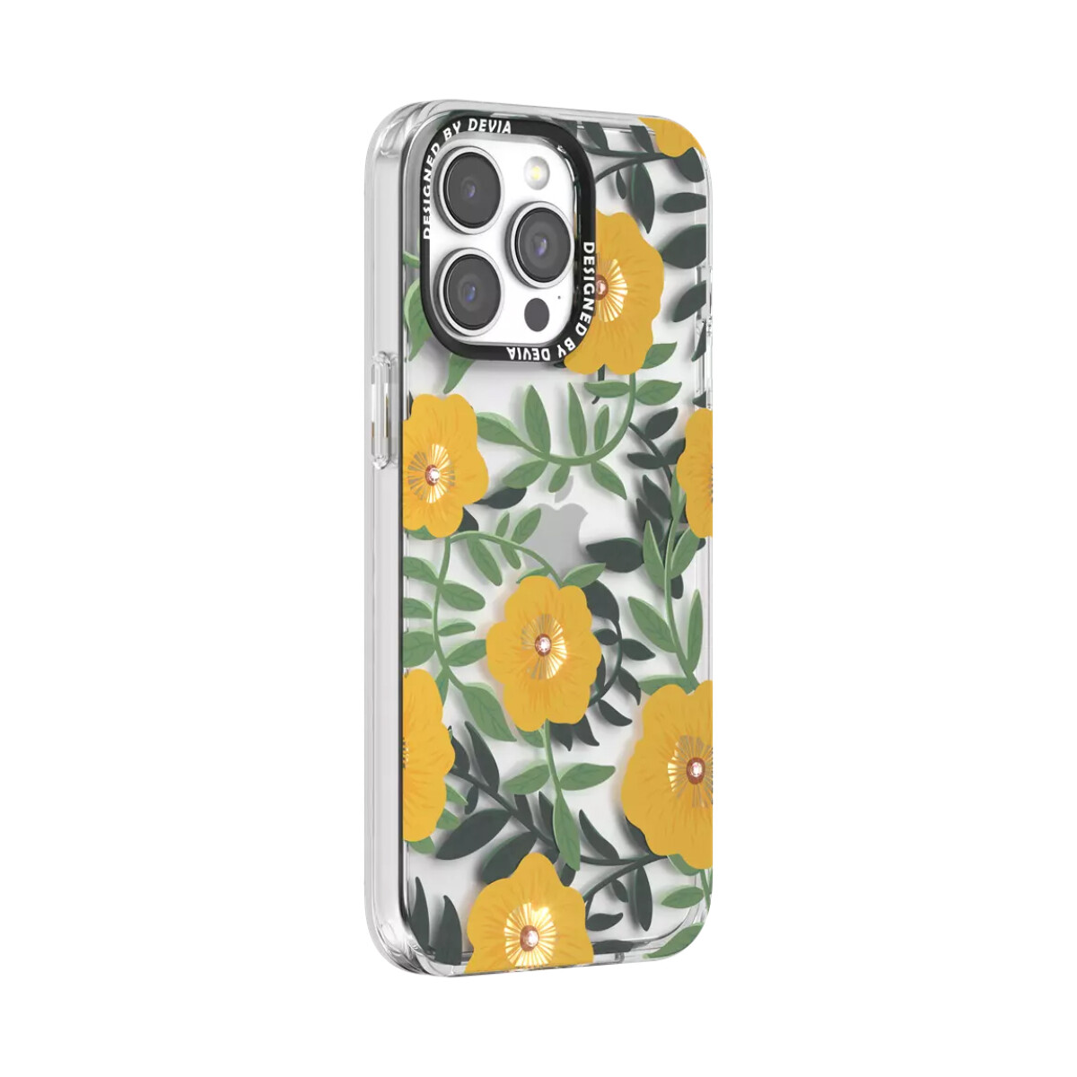 Protector Case Floral con Brillos Flower Series Devia para iPhone 15 Pro Max Transparente