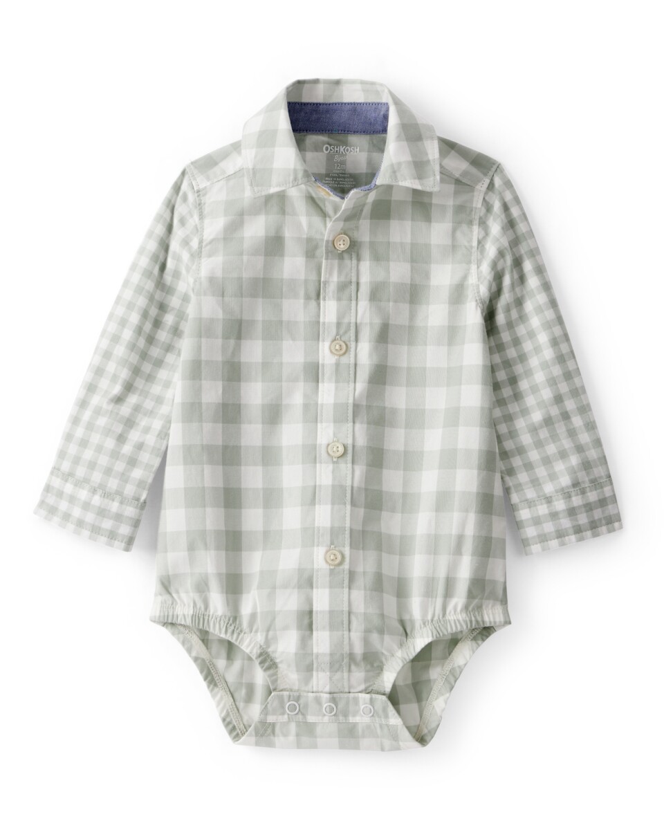 Body de algodón, tipo camisa, diseño a cuadros, verde 