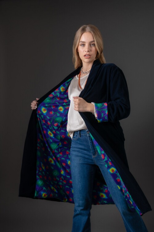 Kimono Velvet liso Azul Marino