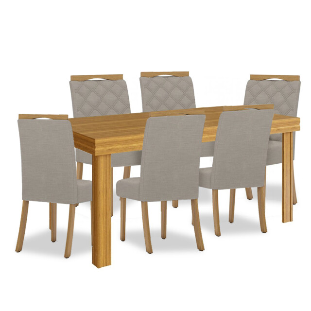 Juego de comedor mesa en madera maciza - 6 sillas tapizadas Juego de comedor mesa en madera maciza - 6 sillas tapizadas