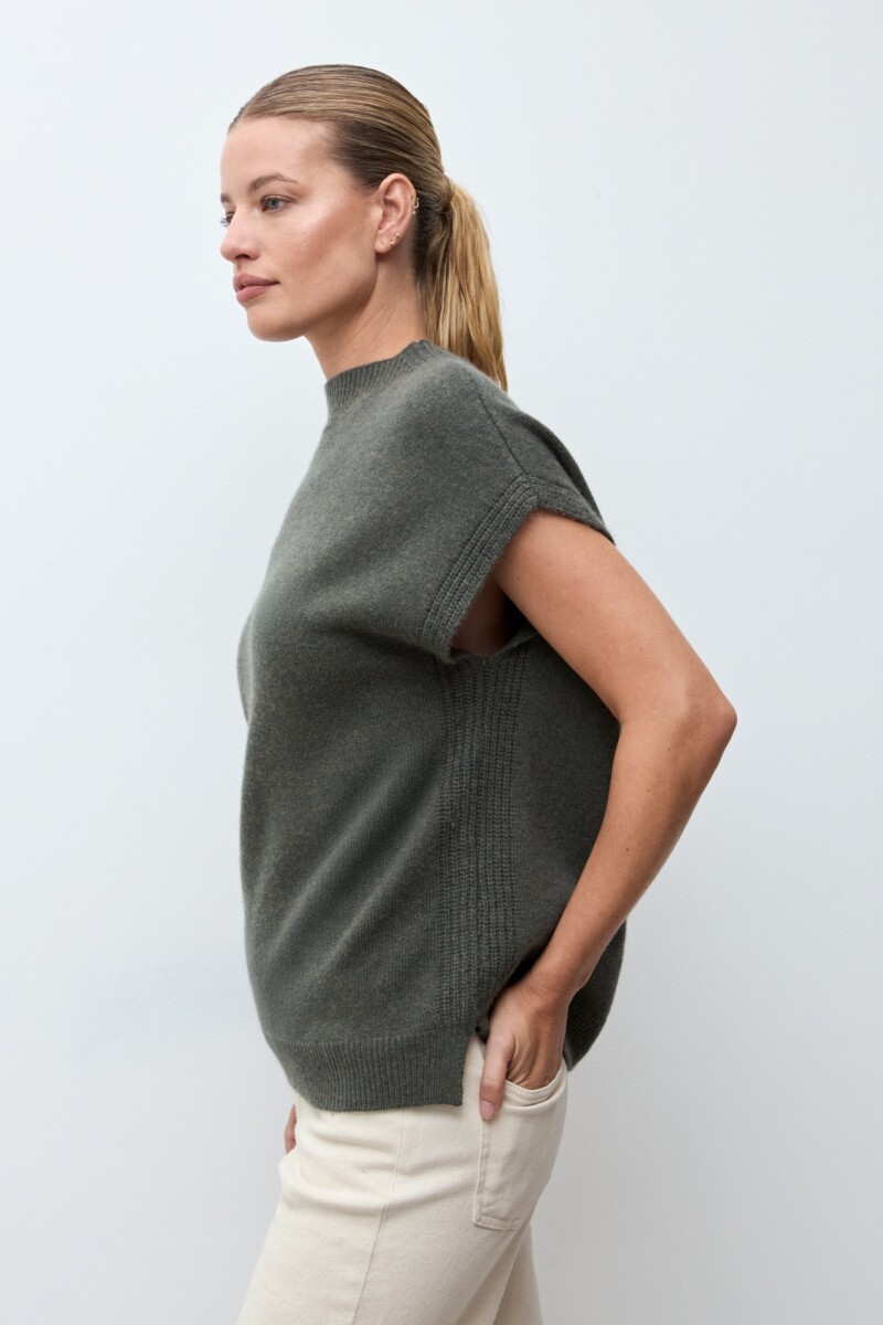 Chaleco Oslo de cashmere verde oliva melange
