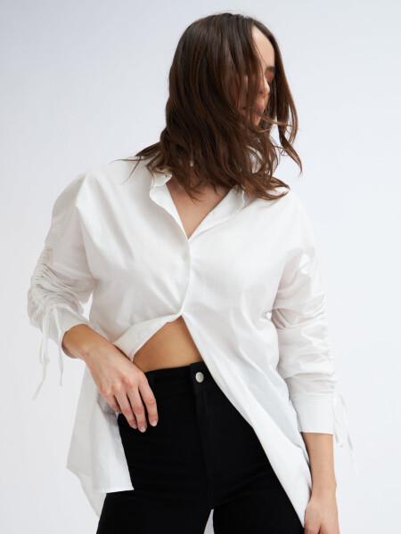 Camisa manga larga con frunces Blanco