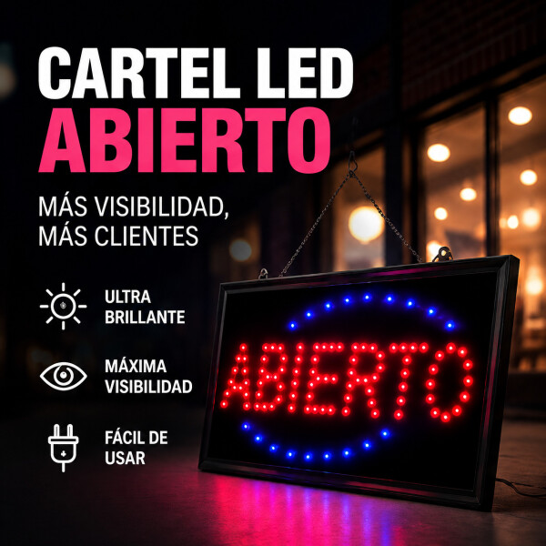 Cartel Luminoso Led Abierto 220 Volt Local Comercial Super Descentrado