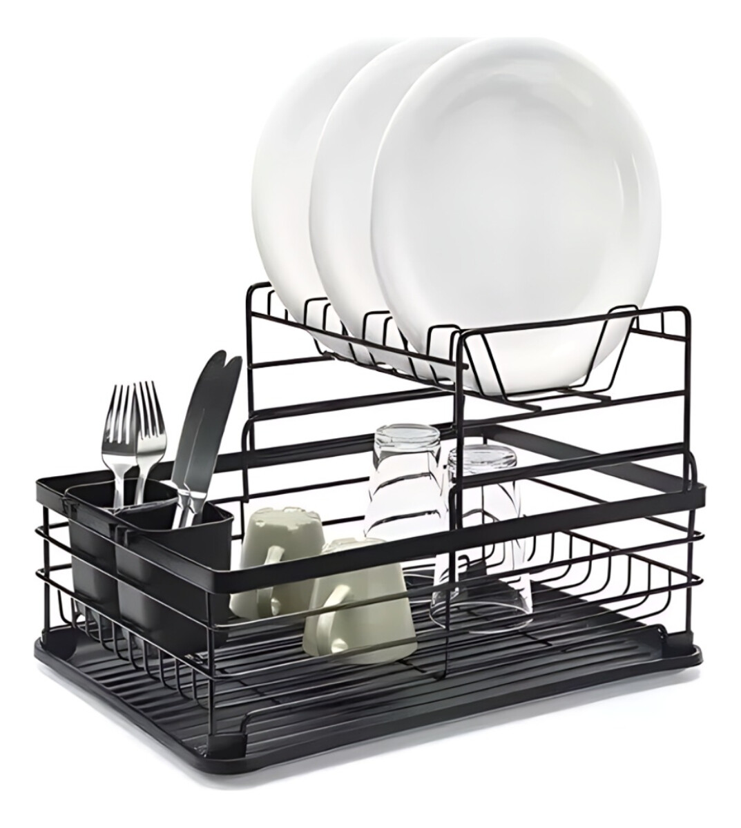 Escurridor Escurre Platos Doble Extraíble De Metal Cocina - Negro 