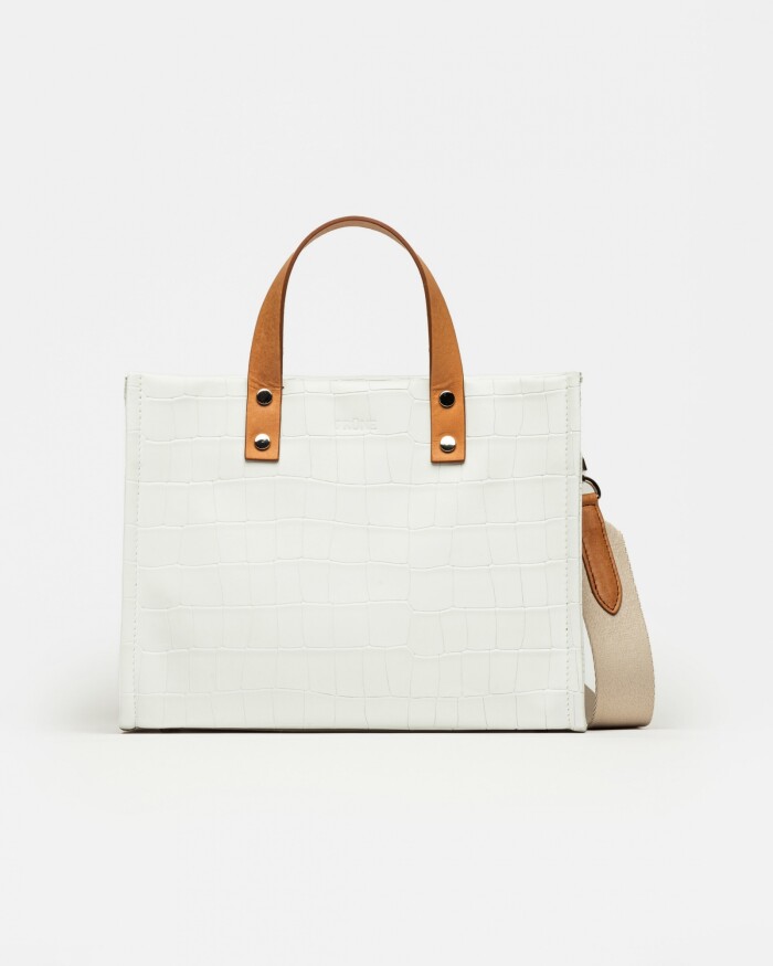 Cartera de mano Capri en cuero grabado croco Blanco