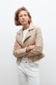 Chaqueta biker eco cuero con cortes en tul beige