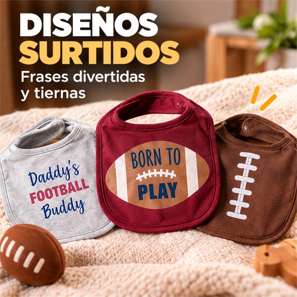 Set Baberos Para Bebé X3 Algodón Frases Surtidas Velcro Bordó 1
