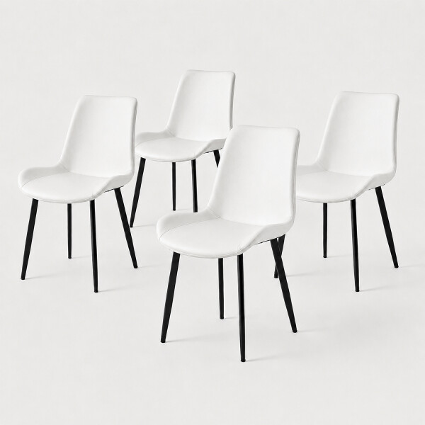 Pack X4 Sillas De Comedor Tapizadas Ecocuero Blanco