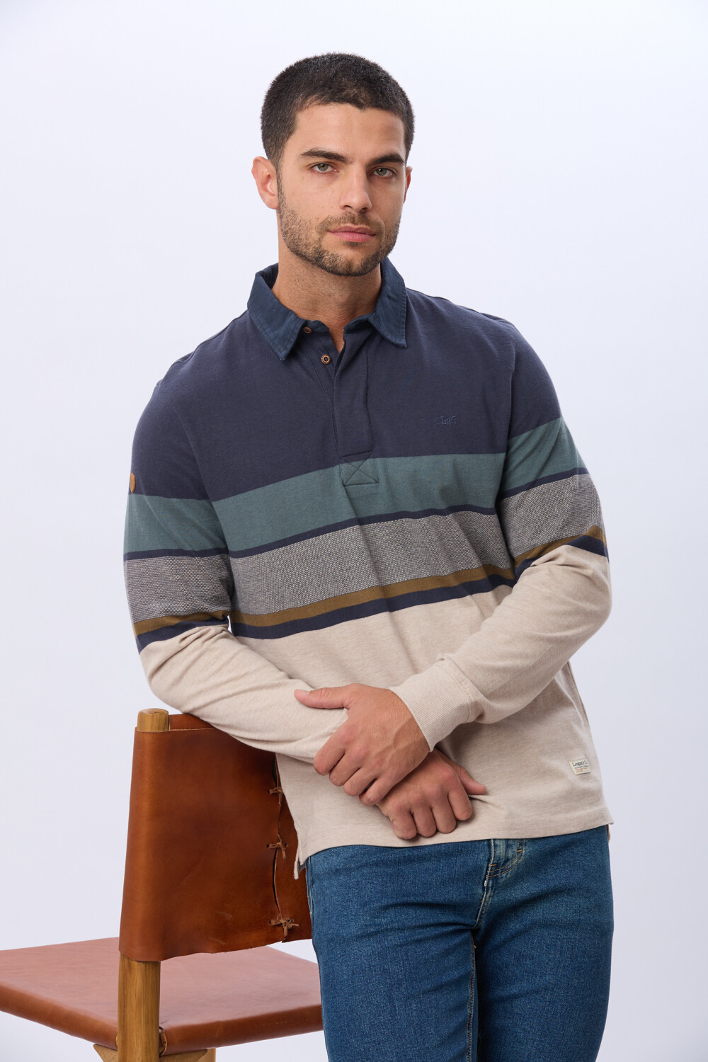 REMERA POLO RAYADA DE ALGODÓN Beige