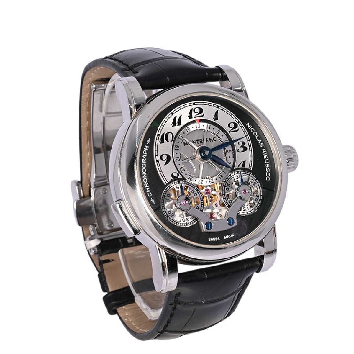 Montblanc Nicolas Rieussec 104981 Cronógrafo 43mm. Acero inoxidable brazalete cuero. 