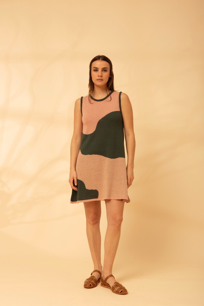 VESTIDO LUNAR - Verde Y Rosa 