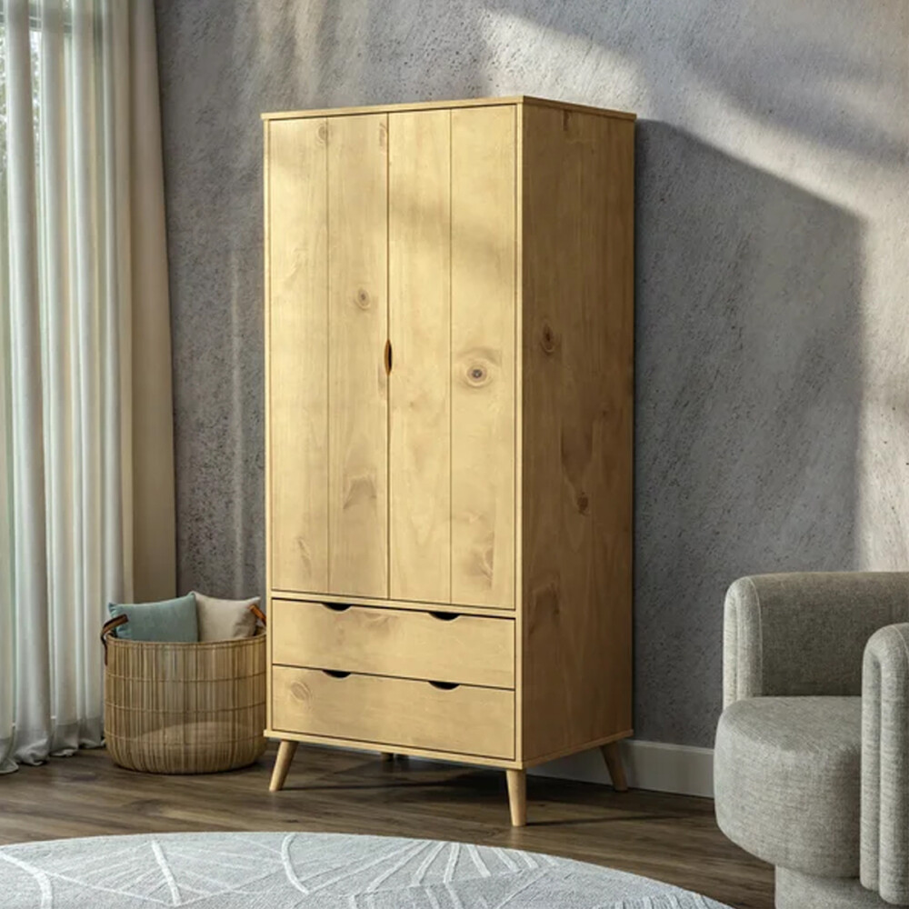 ROPERO 2 PUERTAS 2 CAJONES GUARDARROPA ARMARIO PLACARD CLOSET EN MADERA MACIZA MADERA