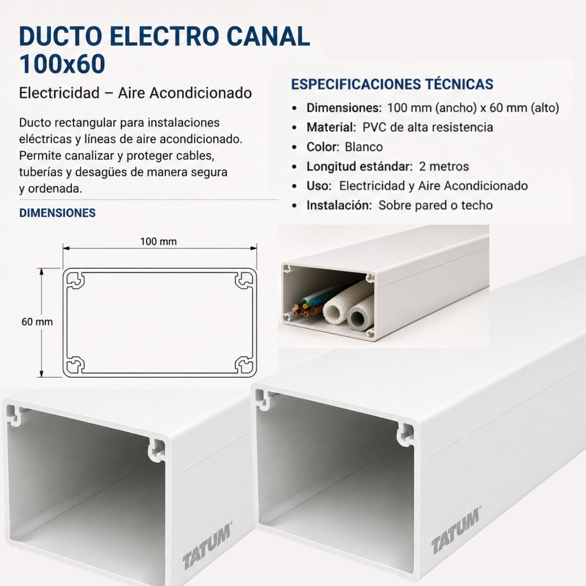 DUCTO CANAL 100X60 COMUN RECTANGULAR TATUM Ducto Canal 100x60 Comun Rectangular Tatum