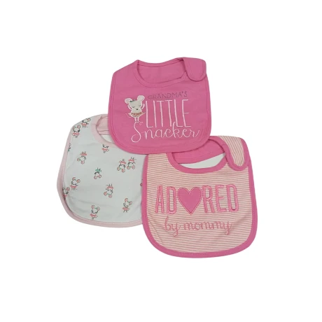 Set 3 Baberos Algodon Niña FUCSIA-BLANCO