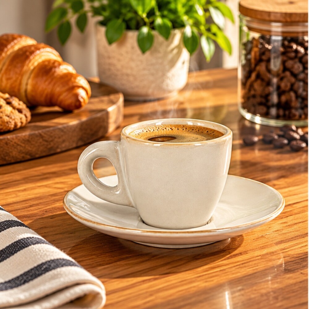 Taza de café con plato 100 ml blanca Taza de café con plato 100 ml blanca