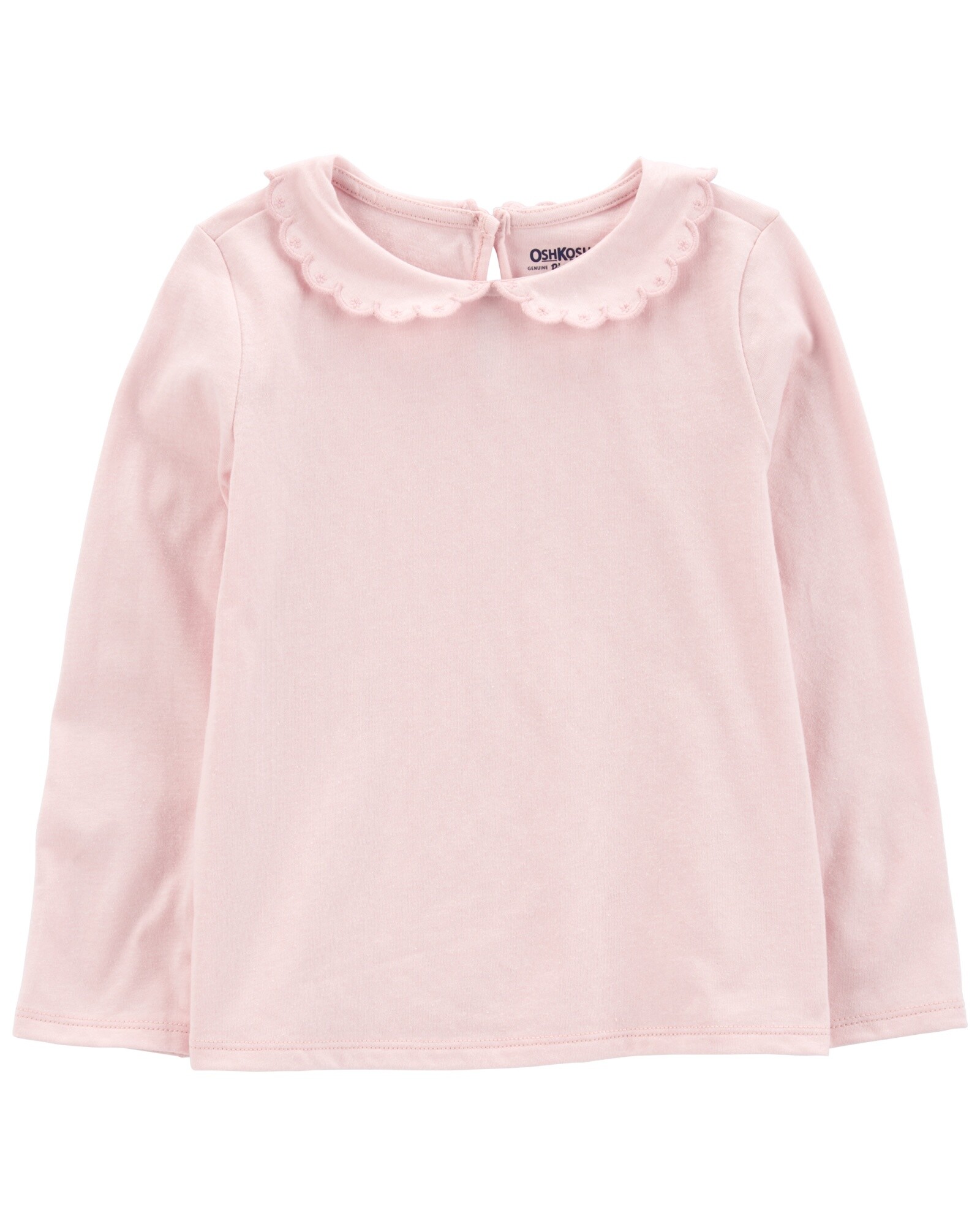Blusa de algodón, con cuello mago bordado, rosada Sin color