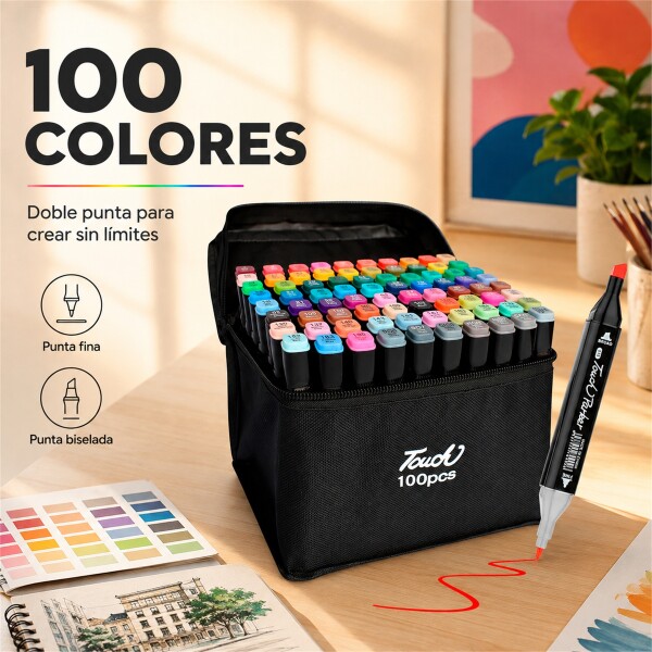 Set de 100 Marcadores Artísticos Doble Punta con Bolso Negro 1