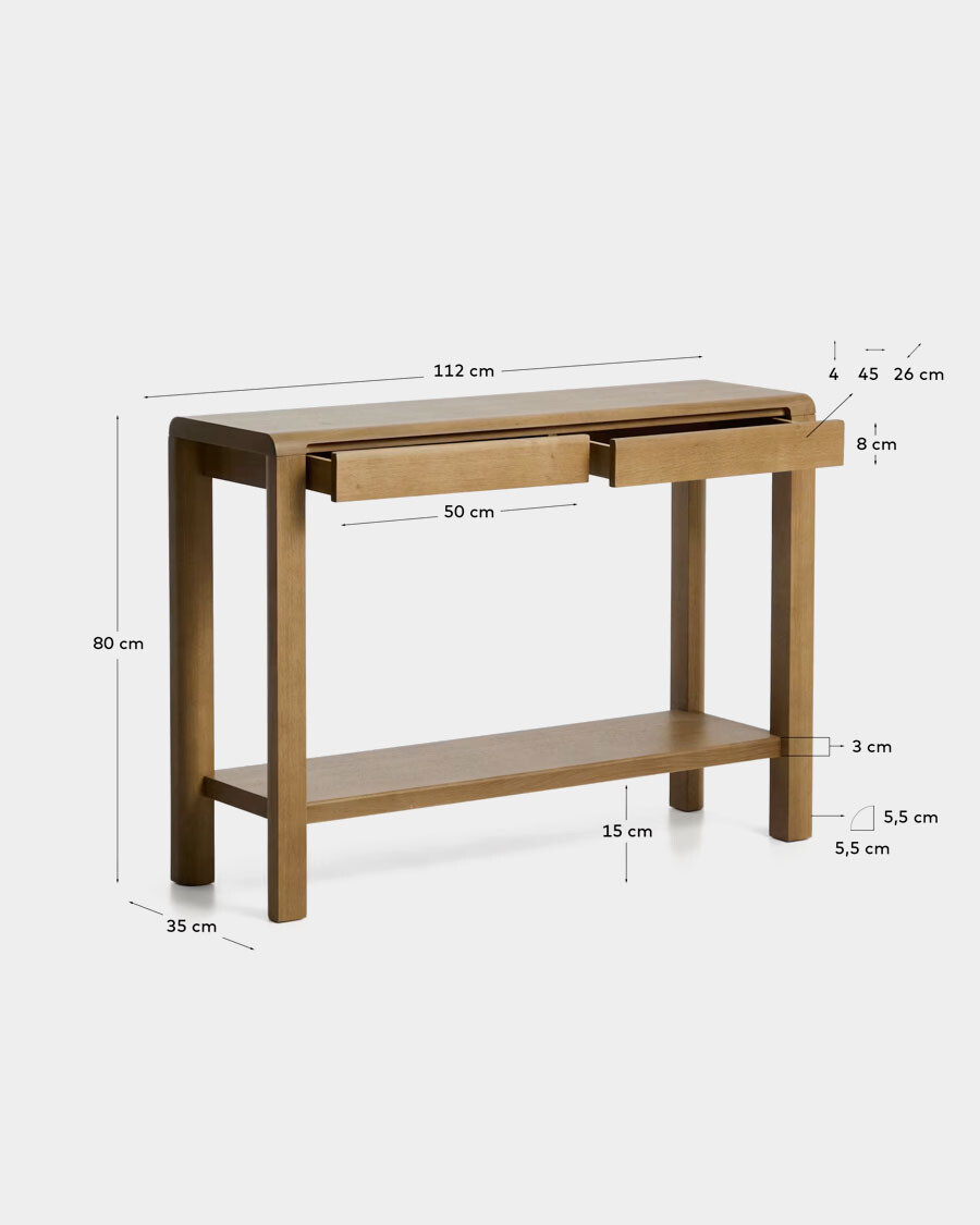 Consola Arelida de chapa y madera maciza de roble acabado marrón claro 112 x 80 cm FSC Mix Credit Consola Arelida de chapa y madera maciza de roble acabado marrón claro 112 x 80 cm FSC Mix Credit