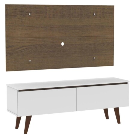 Rack TV mueble Lumax + panel rústico con estantes 55” Blanco/Marron