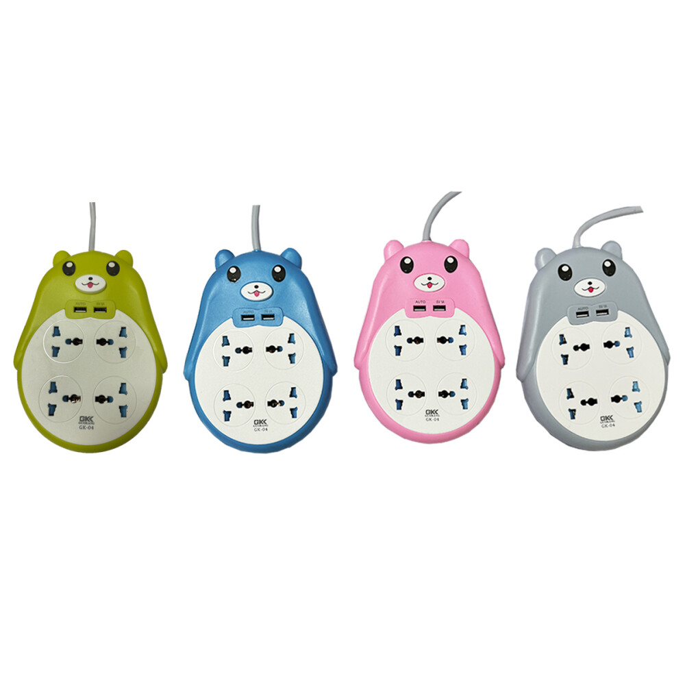 Alargue Con Diseño De Osito y 2 Puerto USB Gris