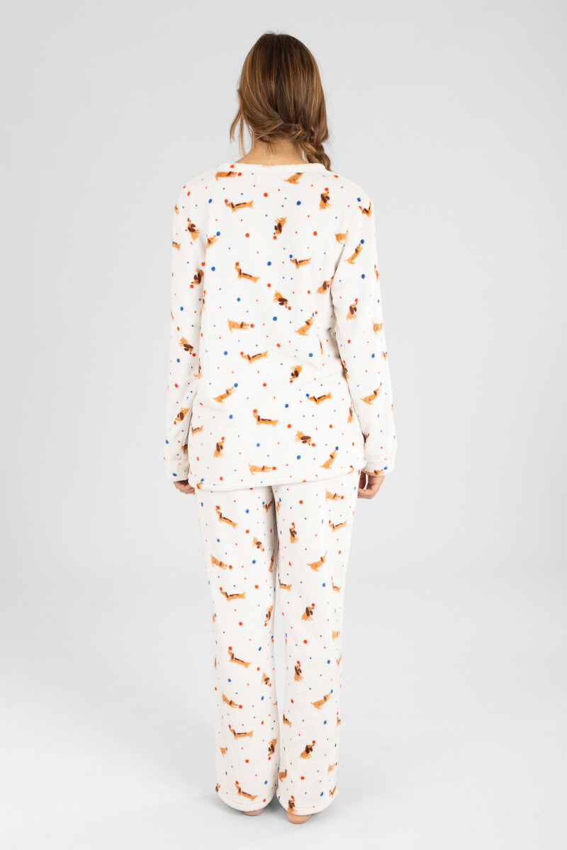 Pijama coral perritos Marfil