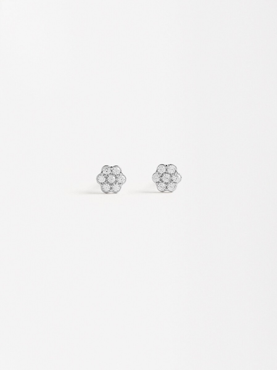 Pendientes Flor Con Circonitas - Plata De Ley 925 - plateado 