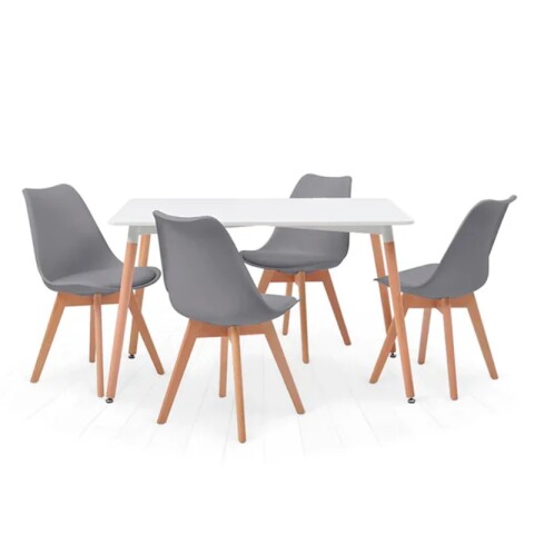 Juego de Comedor de 4 Sillas Eames Tulip con Asiento Acolchado y Mesa Rectangular Patas de Madera Gris