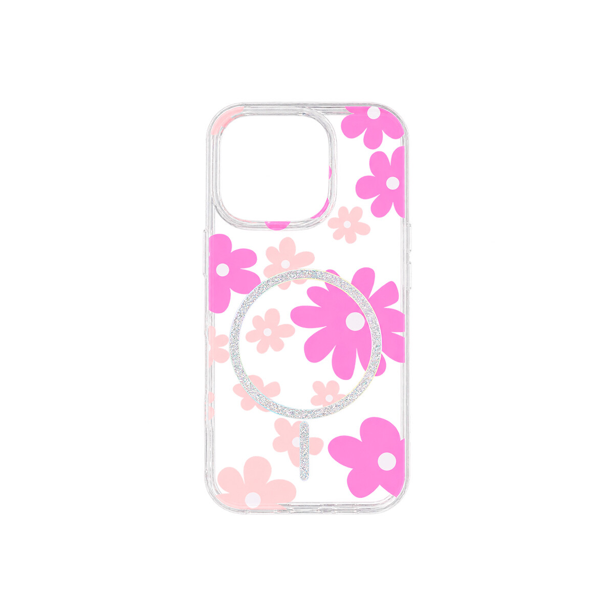 Protector para iPhone 16 Pro diseño de flores color fucsia 