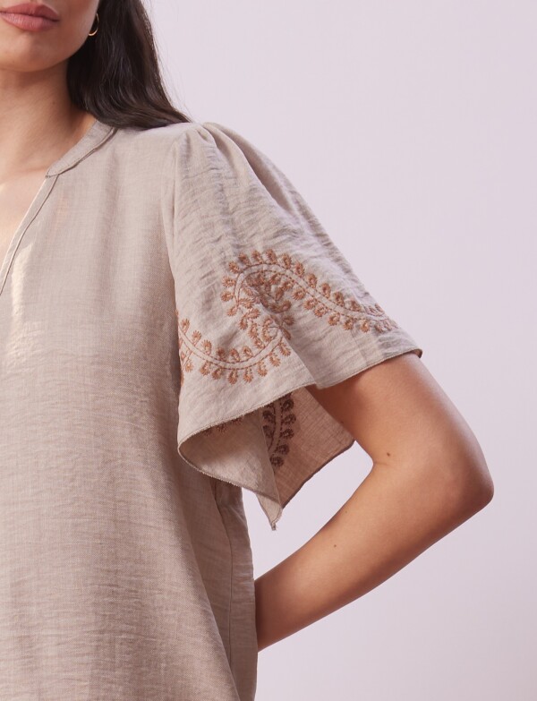 Blusa Manga Bordado BEIGE