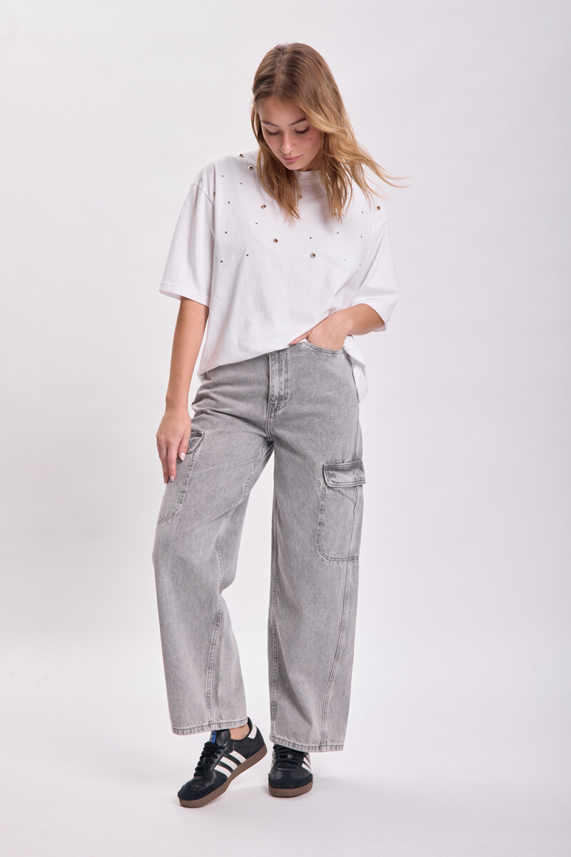 Pantalón jean cargo - Gris 