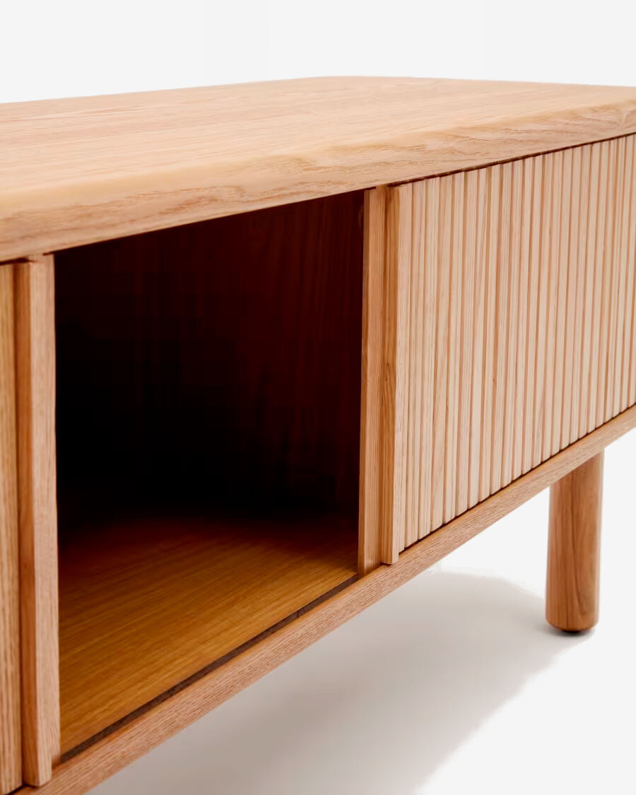 Mueble TV Mailen 2 puertas en chapa de fresno con acabado natural 200 x 50 cm