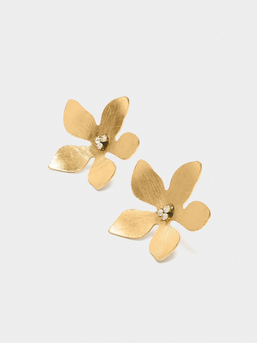 Pendientes Flor Con Piedras dorado