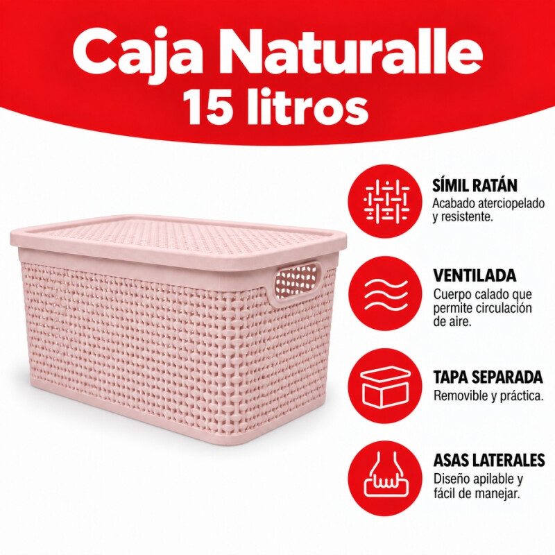 Caja simil ratán 15 lts ROSADO