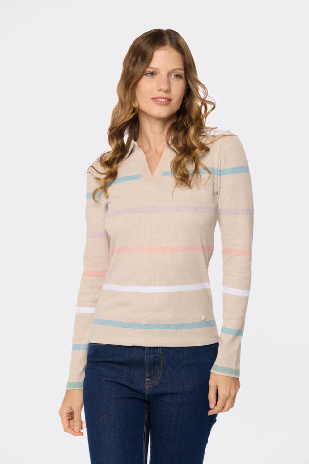 REMERA POLO RAYADA Beige