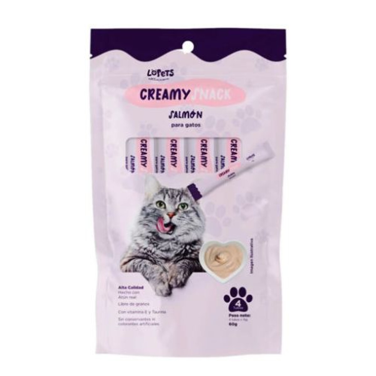 CREAMY SNACKS LOPETS GATO 60 gr SALMON (4 unidades) - Creamy Snacks Lopets Gato 60 Gr Salmon (4 Unidades) 