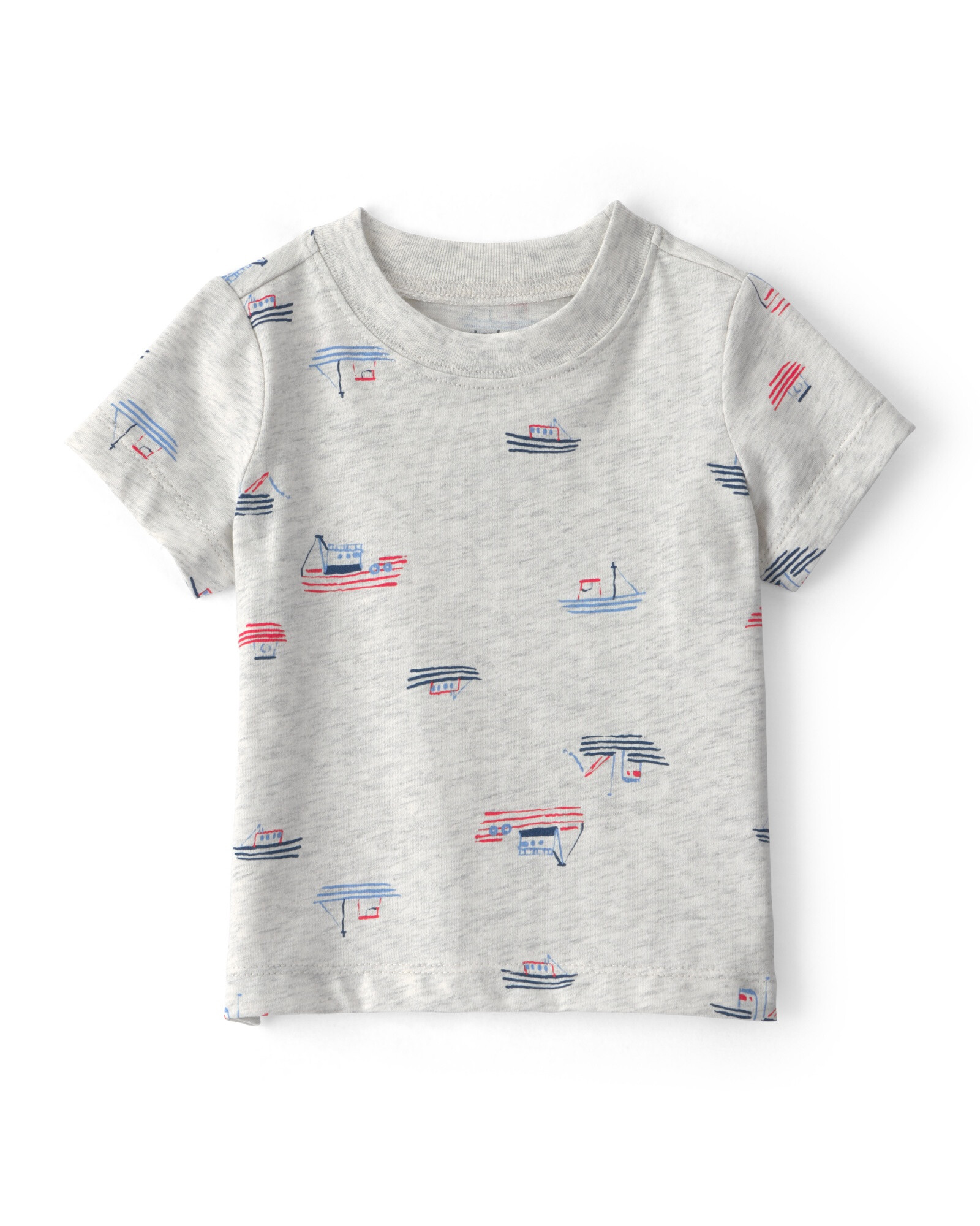 Set dos piezas, enterito corto de chambray y remera, diseño botes Sin color