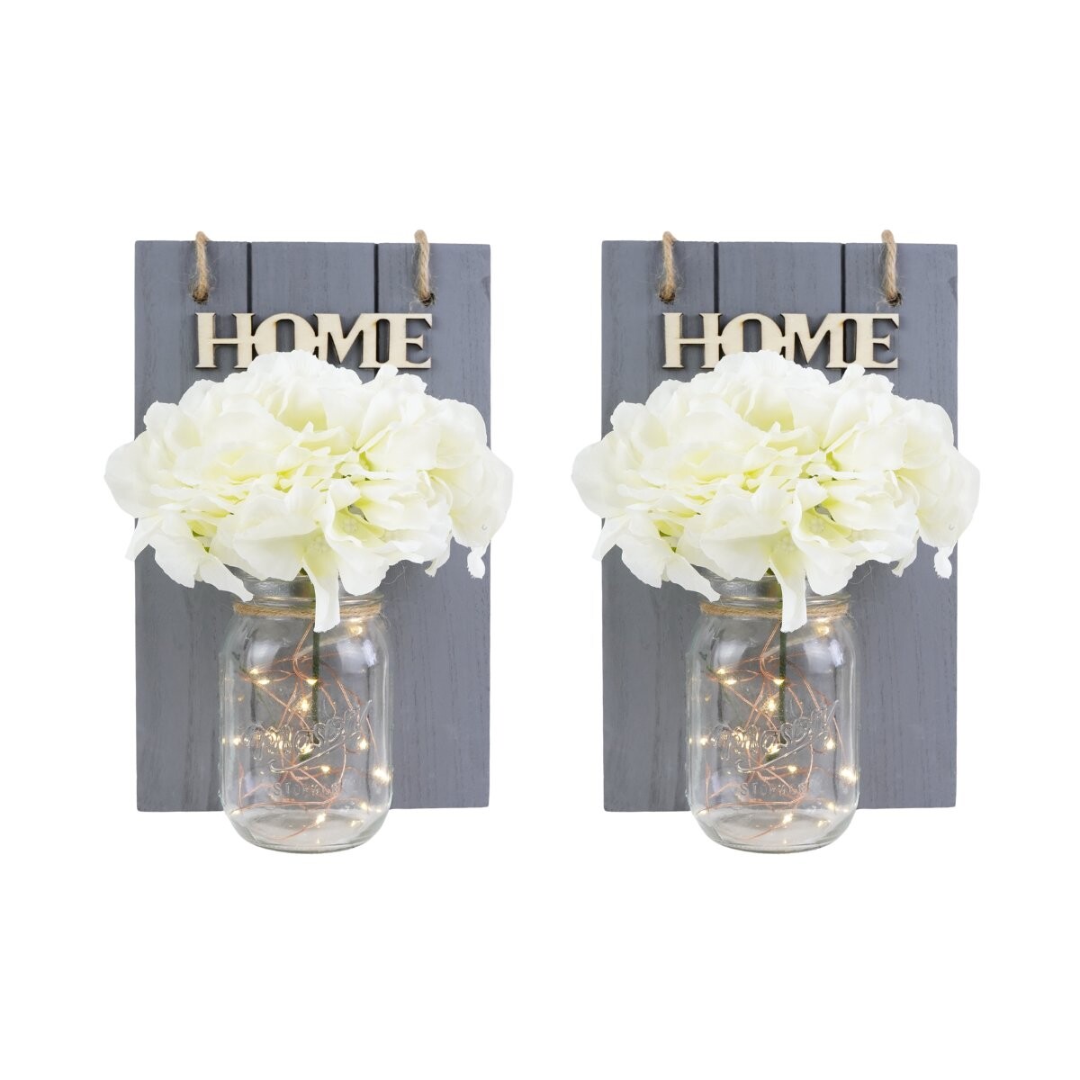 Cuadro Decorativo 3D Madera Set X2 Home Con Frasco Luz LED Y Flores 