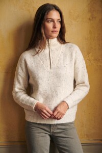 Sweater Texturado Cierre Beige Melange