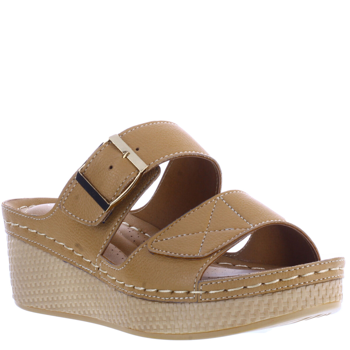 Sandalia de Mujer Lady Confort MAIDA con una tira con velcro y otra con hebilla - Beige 