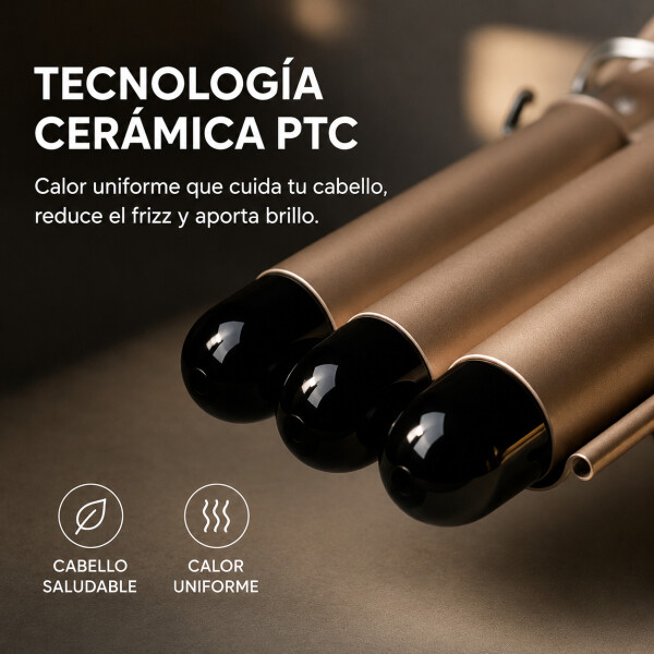 Buclera Rizador Triple Barril Temperatura Regulable Cal Variante Color Dorado