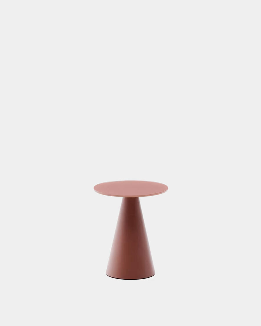 Mesa auxiliar Wilshire vidrio templado glaseado y acero acabado pintado terracota mate Ø35cm Mesa auxiliar Wilshire vidrio templado glaseado y acero acabado pintado terracota mate Ø35cm
