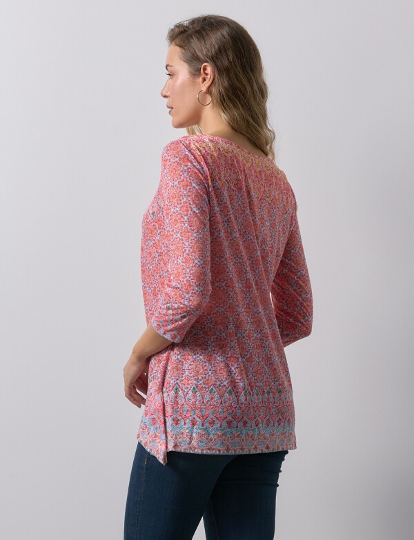 Blusa Det Cuello Printed ROJO/MULTI