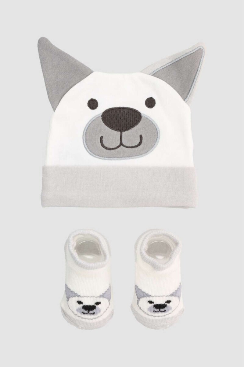 Set gorros escarpines algodon - gris - Celeste 