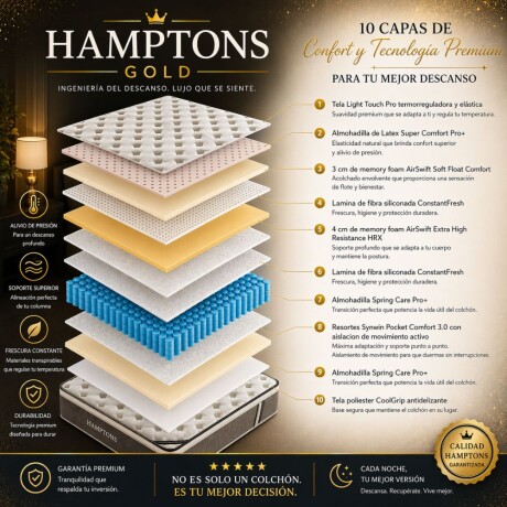 Sommier Queen Hamptons Hybrid Gold Con Respaldo Sommier Queen Hamptons Hybrid Gold Con Respaldo