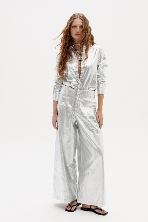 Pantalón Culotte en Lino Metalizado Silver
