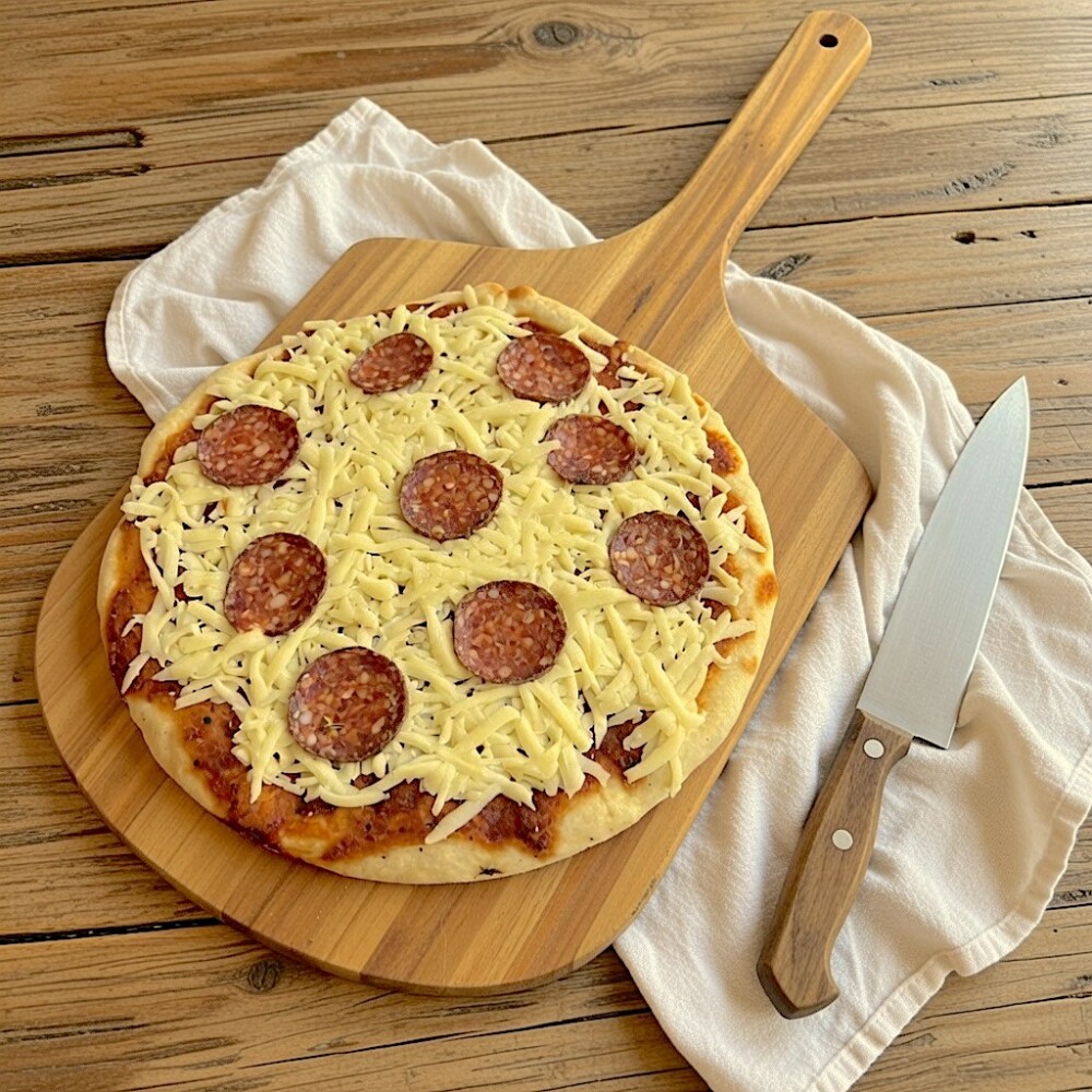 Pizza de Masa Madre con Muzzarella y Peperoni Pizza de Masa Madre con Muzzarella y Peperoni