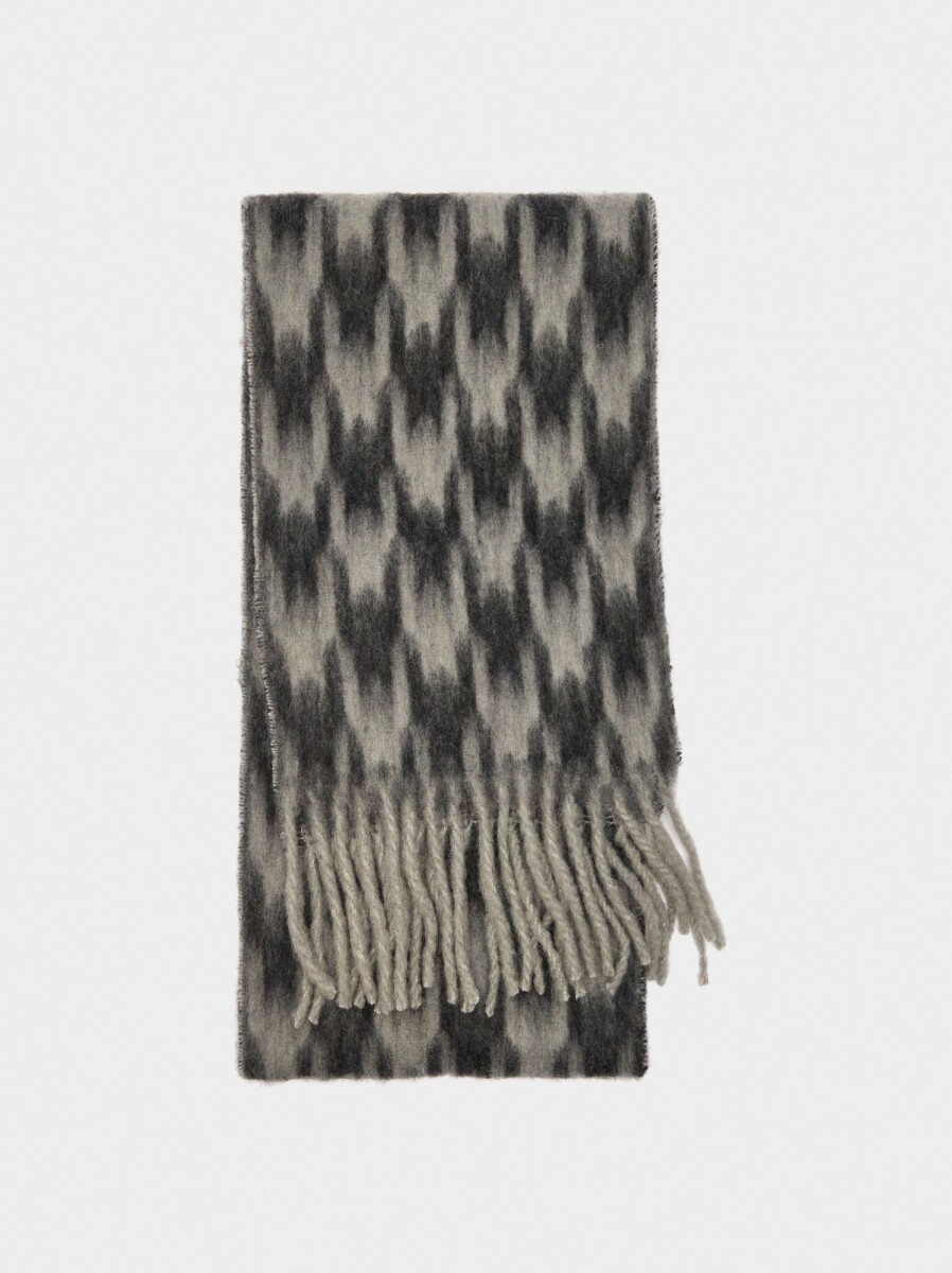 Bufanda Estampada Con Flecos - gris 