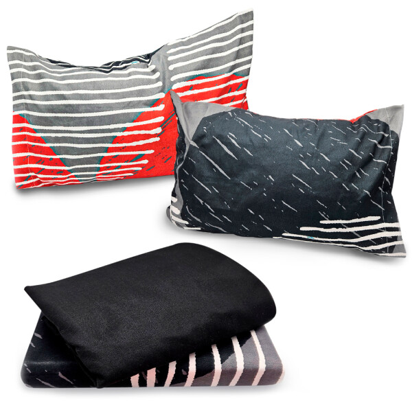 Juego Sabanas + Almohadas Alondra 2 Plazas Completo Diseños Variante Diseño Negro Rojo