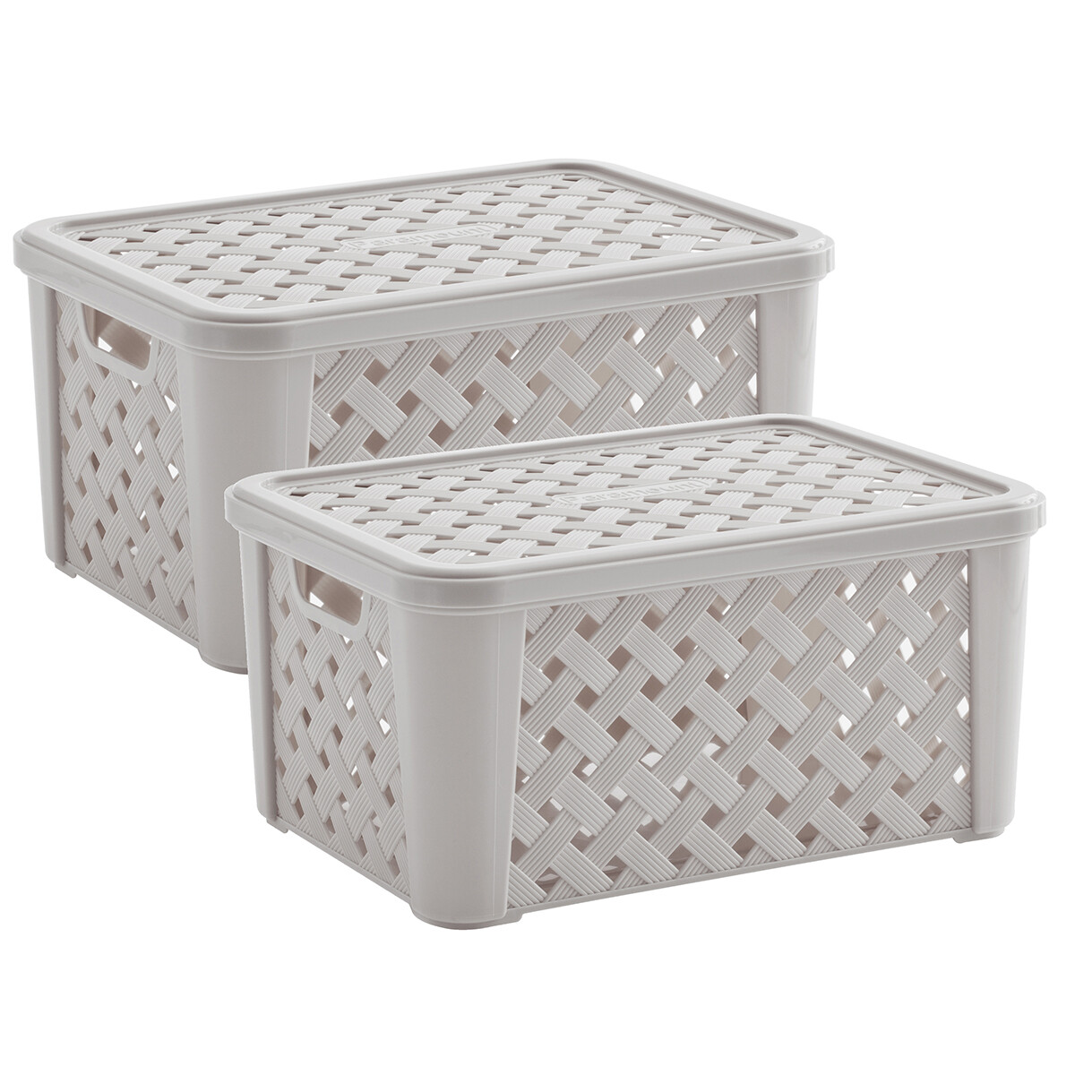 Set x2 Caja organizadora simil rattán con tapa M - GRIS 